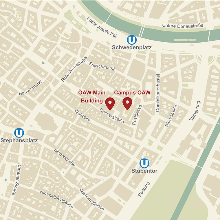 Map of Viennas inner City focussing on the buildings of the Acadamy of Sciences